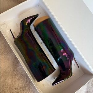 Amina Muaddi Fiona iridescent metallic boots